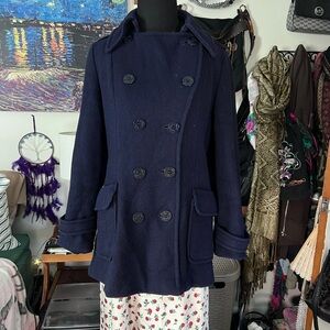 Vintage 60s Navy Blue Wool Peacoat Anchor Buttons Union Made